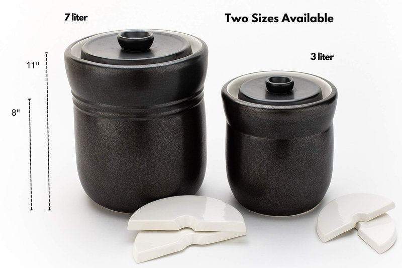 TOMO Fermentation Crock with Weights - Ceramic Sauerkraut Pickling Crock - Stoneware Kombucha Brewing (3L)