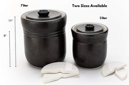 TOMO Fermentation Crock with Weights - Ceramic Sauerkraut Pickling Crock - Stoneware Kombucha Brewing (3L)