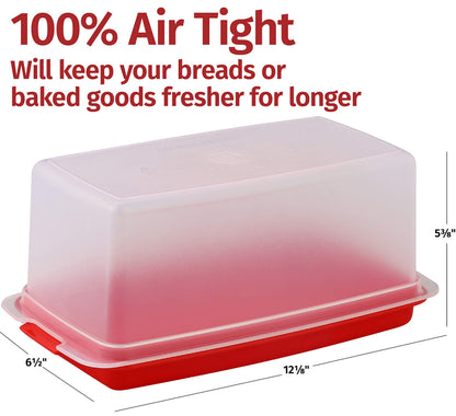 Bread Box -Dual Use Bread Holder/Airtight Plastic Food Storage Container for Dry or Fresh Foods -2 in 1 Bread Bin- Loaf Cake Keeper/Baked Goods -Keeps Bread Fresh- Red and Clear Cover - (Red)