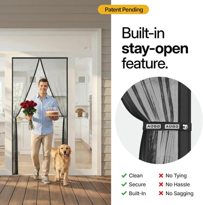 AUGO Magnetic Screen Door - Heavy Duty, Self-Sealing Mesh Keeps Bugs Out - 38" x 83" - Pet & Kid Friendly
