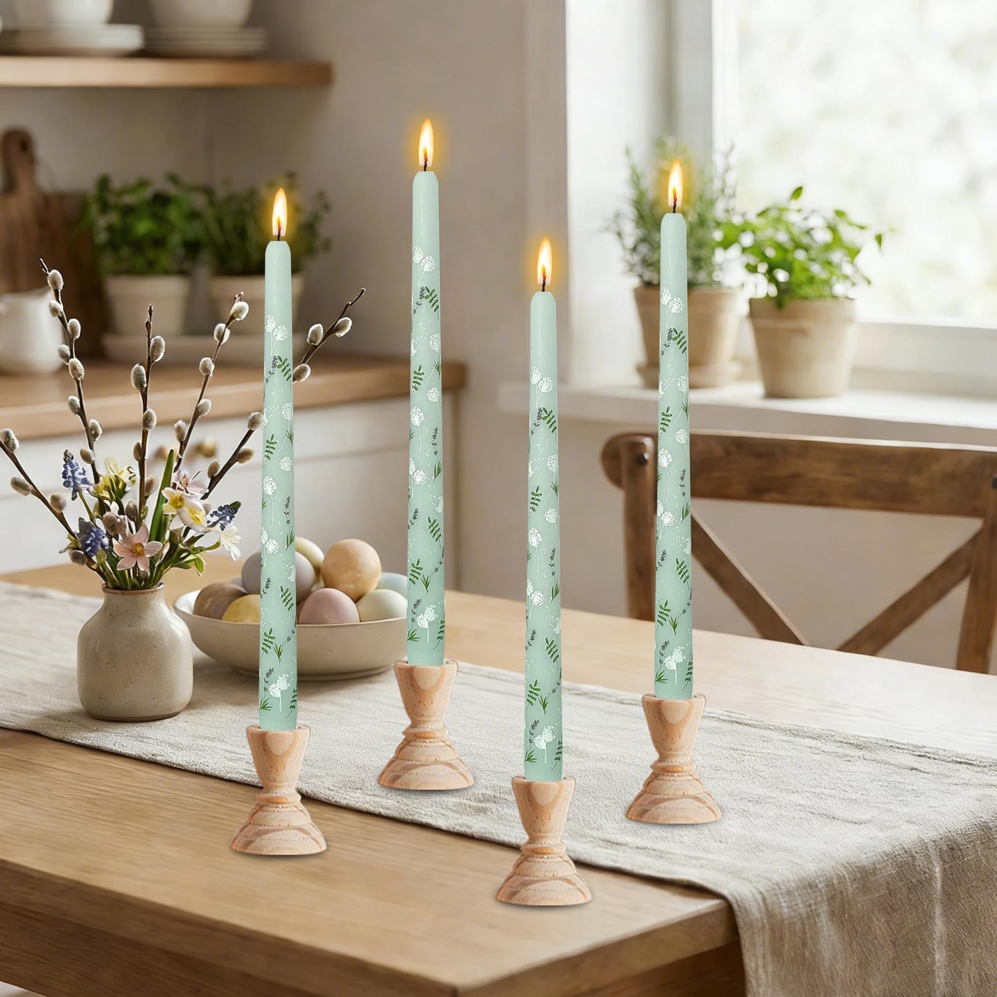 10 inch Blue Taper Candles Set of 4 - Dandelion Taper Candles Smokeless Candle - Slow Burning Candle Sticks for Home Wedding Dinner Holiday Party