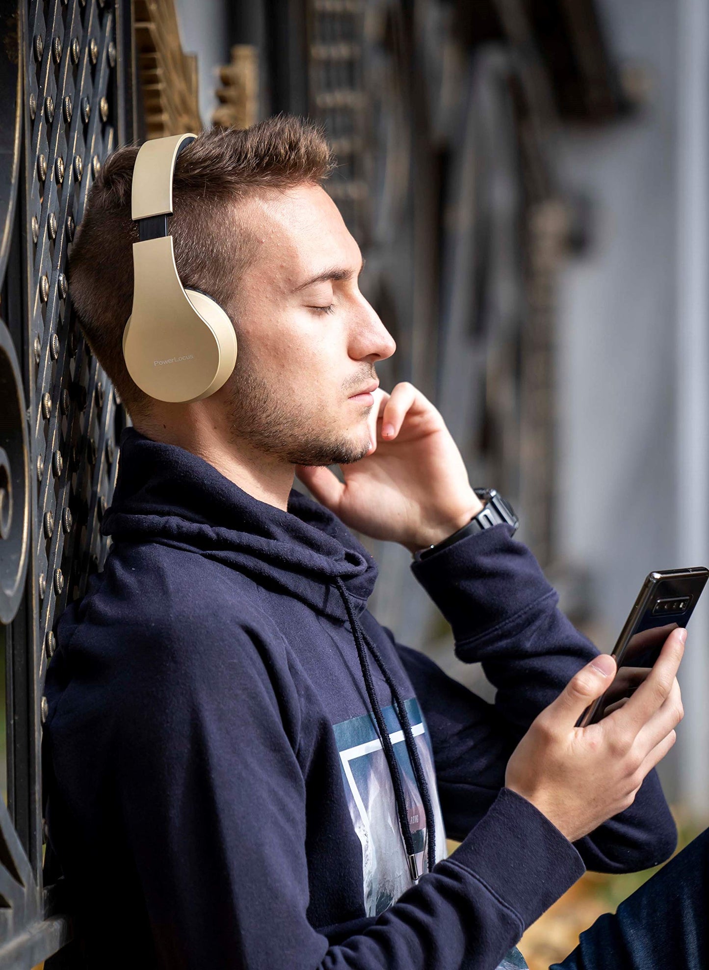 PowerLocus Wireless Bluetooth Over-Ear Stereo Foldable Headphones, Wired Headsets Rechargeable with Built-in Microphone for iPhone, Samsung, LG, iPad (Gold)