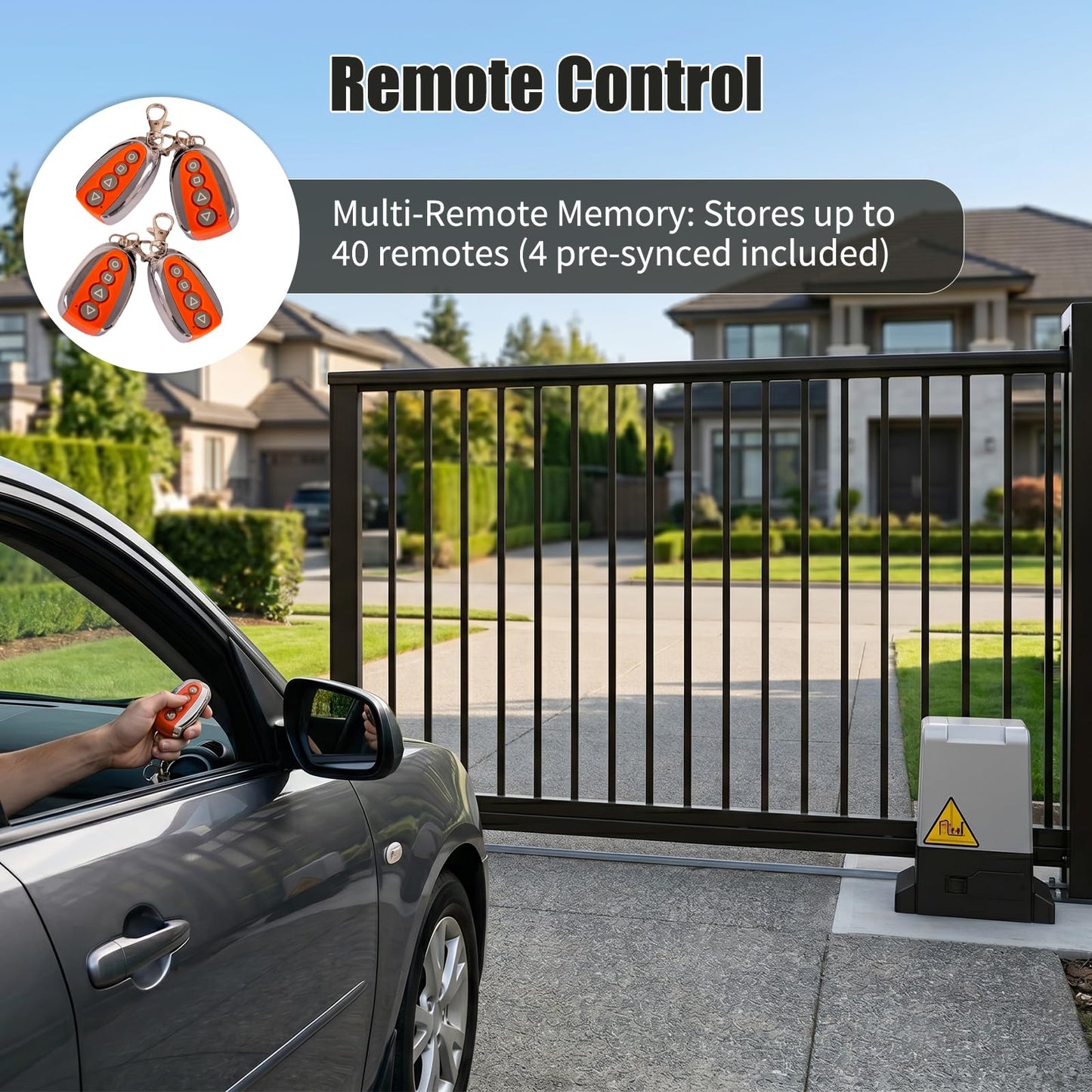1800Lbs Heavy Duty Sliding Gate Opener, AC Gate Motor with 19.6ft Nylon Rack, DIY No Welding Installation, 4 Remotes & IR Sensor, Electric Gate Motor for Driveway