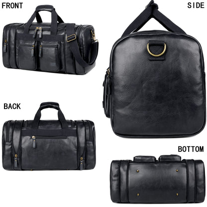 Vegan Leather Travel Duffel Weekender Bag Carry on Overnight Bag Sports Duffel bag For men and Women HB-21 (Black)
