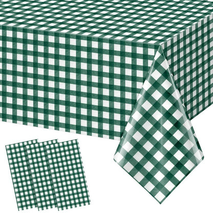 YIDAKO 3pcs 54X108inch Dark Green Checkered Tablecloth,Green Gingham Tablecloths Buffalo Plaid Disposable Plastic Table Covers for Birthday Baby Shower Bridal Wedding Party Birthday Decorations