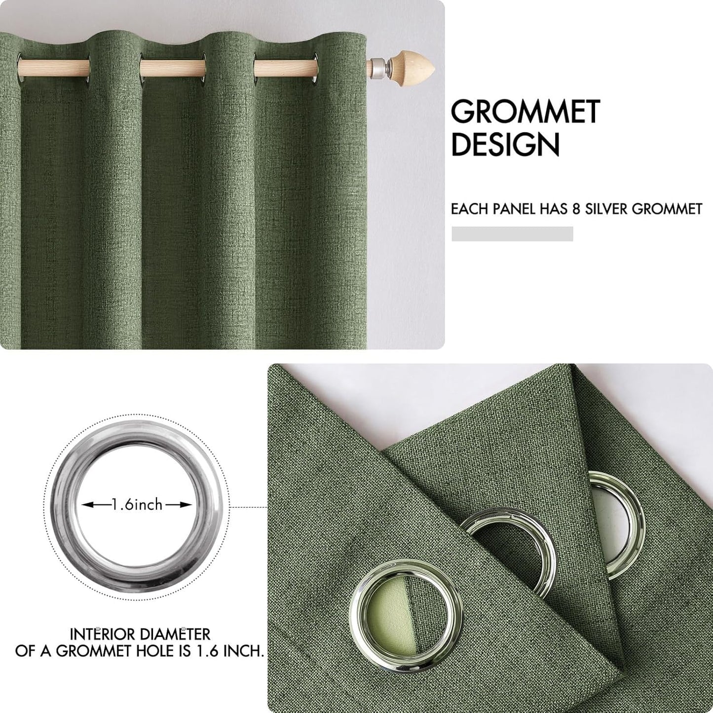 MIULEE Blackout Linen Textured Curtains - Thermal Insulated Olive Green Drapes | 52 x 96 Inch (2 Panels)