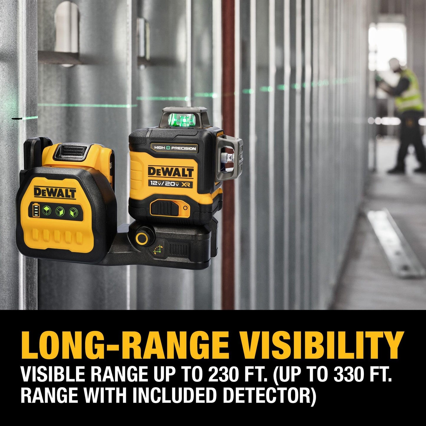 DEWALT 12V/20V MAX XR Line Laser, High Precision 3 X 360, Green, Battery and Charger Included (DCLE34033D1)