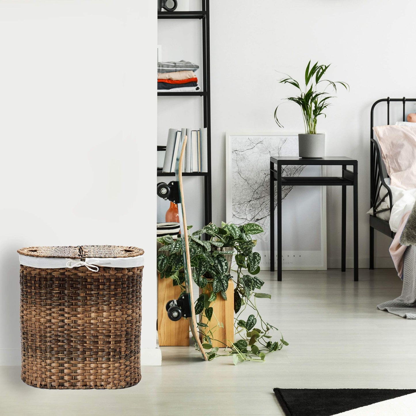 Seville Classics Premium Handwoven Portable Laundry Bin Basket with Carrying Handles, Household Storage for Clothes, Linens, Sheets, Mocha Brown, Oval Hamper