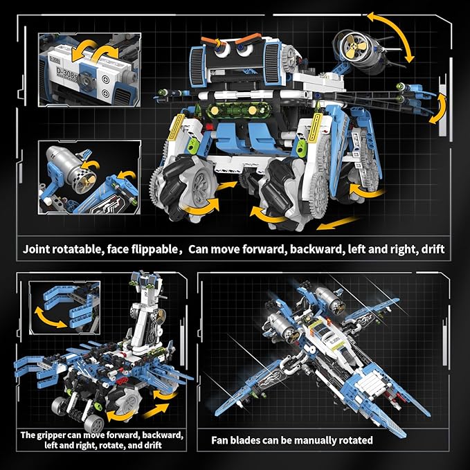 3-in-1 Programmable Robotics Kit with Remote and App Control - STEM Educational Building Toy for Kids Ages 8-12 Ideal Birthday for Boys (856PCS)