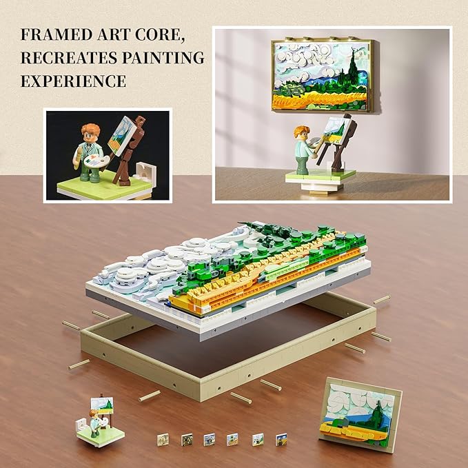 Wheat Field with Cypresses Building Blocks Set with Lights - 3D Wall Art Home &amp Office Decor - Gift for Adults &amp Visual Art Lovers