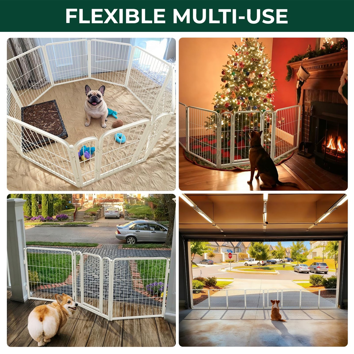 FXW Dog Gate Extra Wide Designed for Indoor Use, Adjustable Width Up to 137-inch Wide (24" H 6 Wire Panels for Puppies and Small Dogs), White