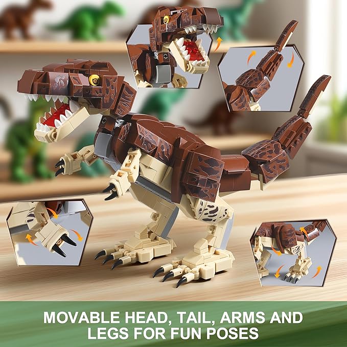 Dinosaur Toy Building Sets Build Mighty T.rex &amp Velociraptor Dinos World Building Kit for Boys and Girls Ages 6+ Year Old Gift Ideas for Birthdays (910 PCS)