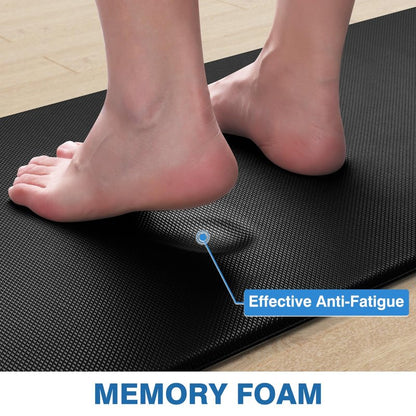 StepRite Kitchen Mats, 2PCS Kitchen Rugs, Cushioned Anti Fatigue Kitchen Mats for Floor, Non-Slip Standing Desk Mat, Waterproof Kitchen Rug Set for Kitchen, 20" x 32"+20" x 48"-0.4 inch Thick, Black