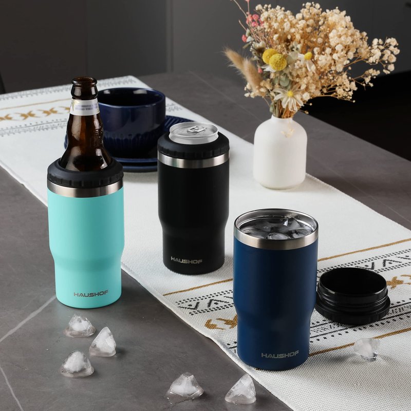 HAUSHOF 4 in 1 Insulated Stainless Steel Can Insulator, Fits Standard & Slim 12 oz Cans|Beer Bottles, Perfect for Outdoors