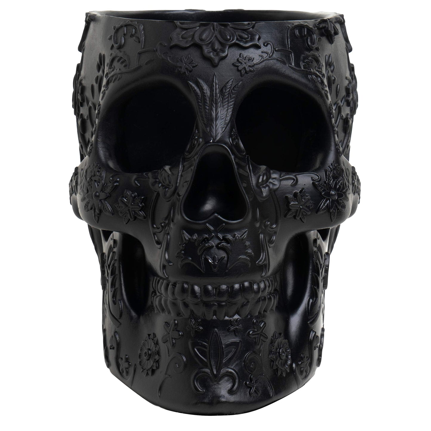 Skull Makeup Brush Holder, Pen Holder, Vanity, Desk, Office Organizer, Stationary, Decor Planter , Candy Bowl , Goth Decorations , Extra Large, Skulls Gothic Skull & Bones Organizer Bathroom (Black)
