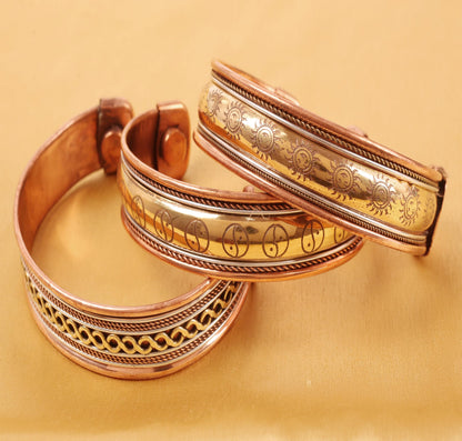 Touchstone copper bracelets | gift for men women |adjustable 100% pure solid real magnetic jewelry | handmade bracelet set combo | rope braided tibetan bangles. Set of 3 different designs