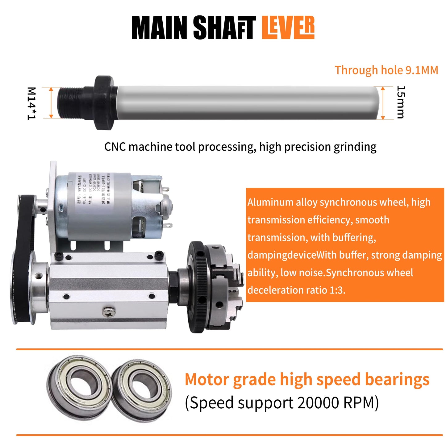 RATTMMOTOR No powered Multi-function Lathe chuck spindle assemblies 895 Motor Rotary Lathe Woodworking Spindle Motor Chuck 63mm for CNC Lathe Grinder machine Table Saw (4 Jaw 63mm)