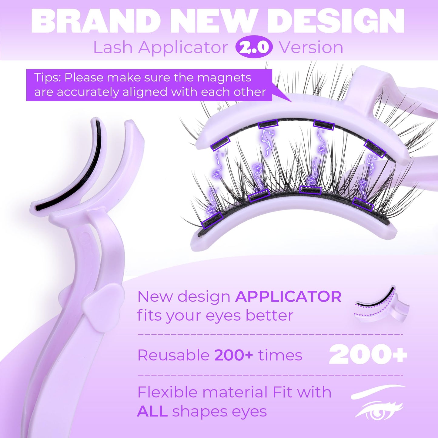 Magneitc Eyelashes with Applicator Wispy False Eyelashes No Glue Needed Natural Look Cat Eye Magnetic Lashes Easy to Use Reusable Fluffy Magnetic Eyelashes without Eyeliner 1 Pair Pack