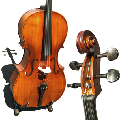 Paititi CE3005PE Scholar 256 Ebony Fitted Matte Finish Wood Cello with Soft Case, Brazilwood Bow, Rosin and Stopper (3/4)