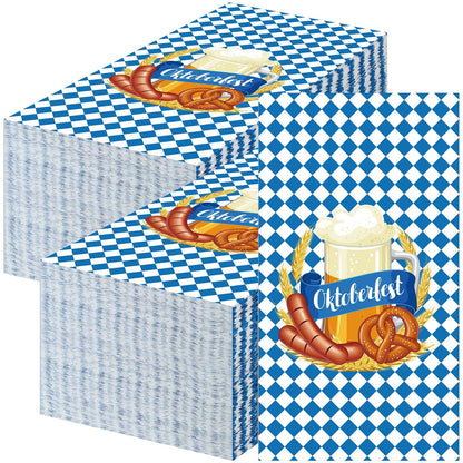 Crtiin 200 Pieces Oktoberfest Paper Napkins Disposable Blue and White Bavarian Flag Check Luncheon Decorative Paper Napkins for Beer Theme Oktoberfest Decoration Party Supplies