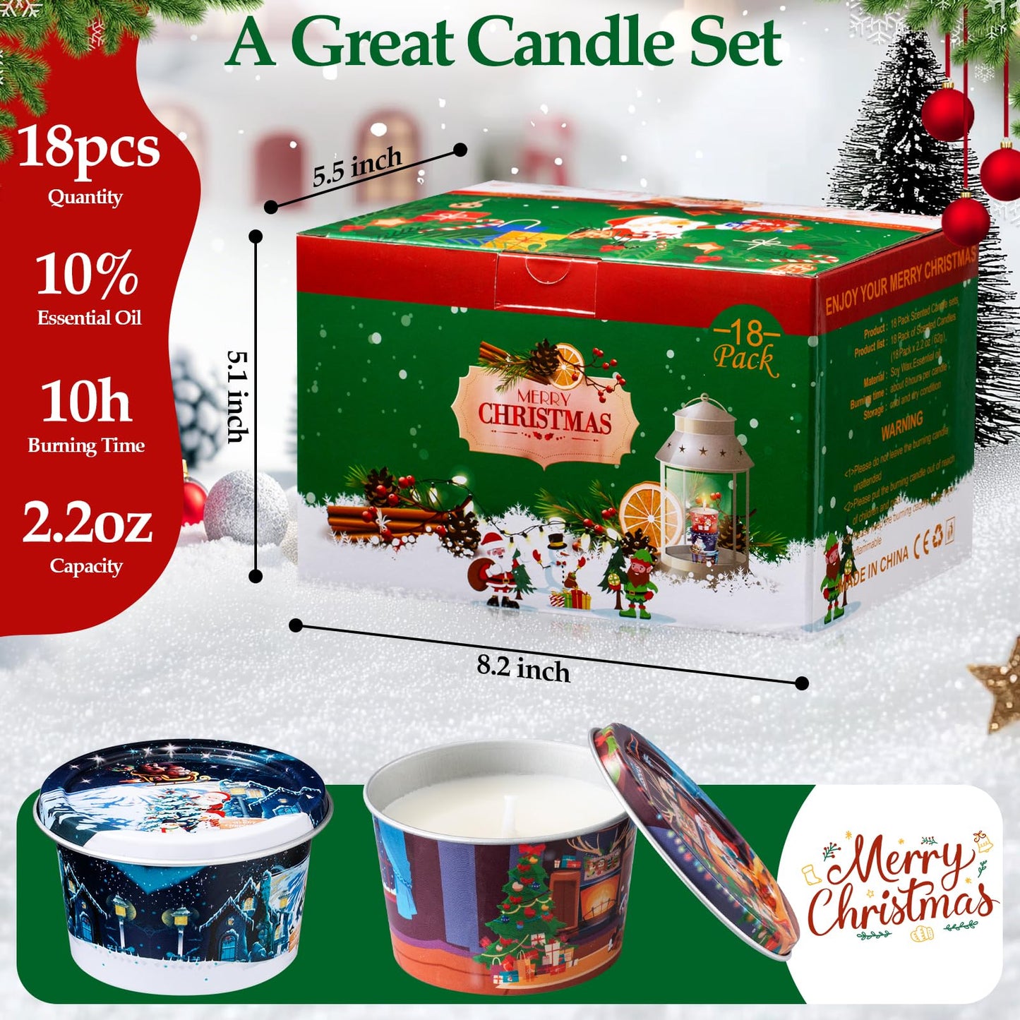 HOFOGOTOWIN 18 Pack Scented Candle Sets | Merry Christmas Aromatherapy Traverl Jar Candles | Soy Wax Candle Sets with 10% Essential Oils for Home and Travel |Gift Sets for Christmas Women