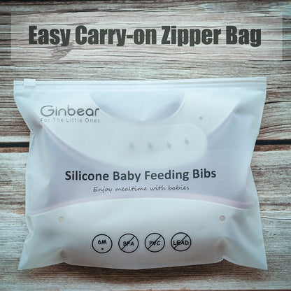 Ginbear Silicone Bibs for Babies Girl, Waterproof Adjustable Silicon Rubber Baby Feeding Bibs with Food Catcher Pocket for Toddlers 6 Months+ (Mauve/Baby Pink)