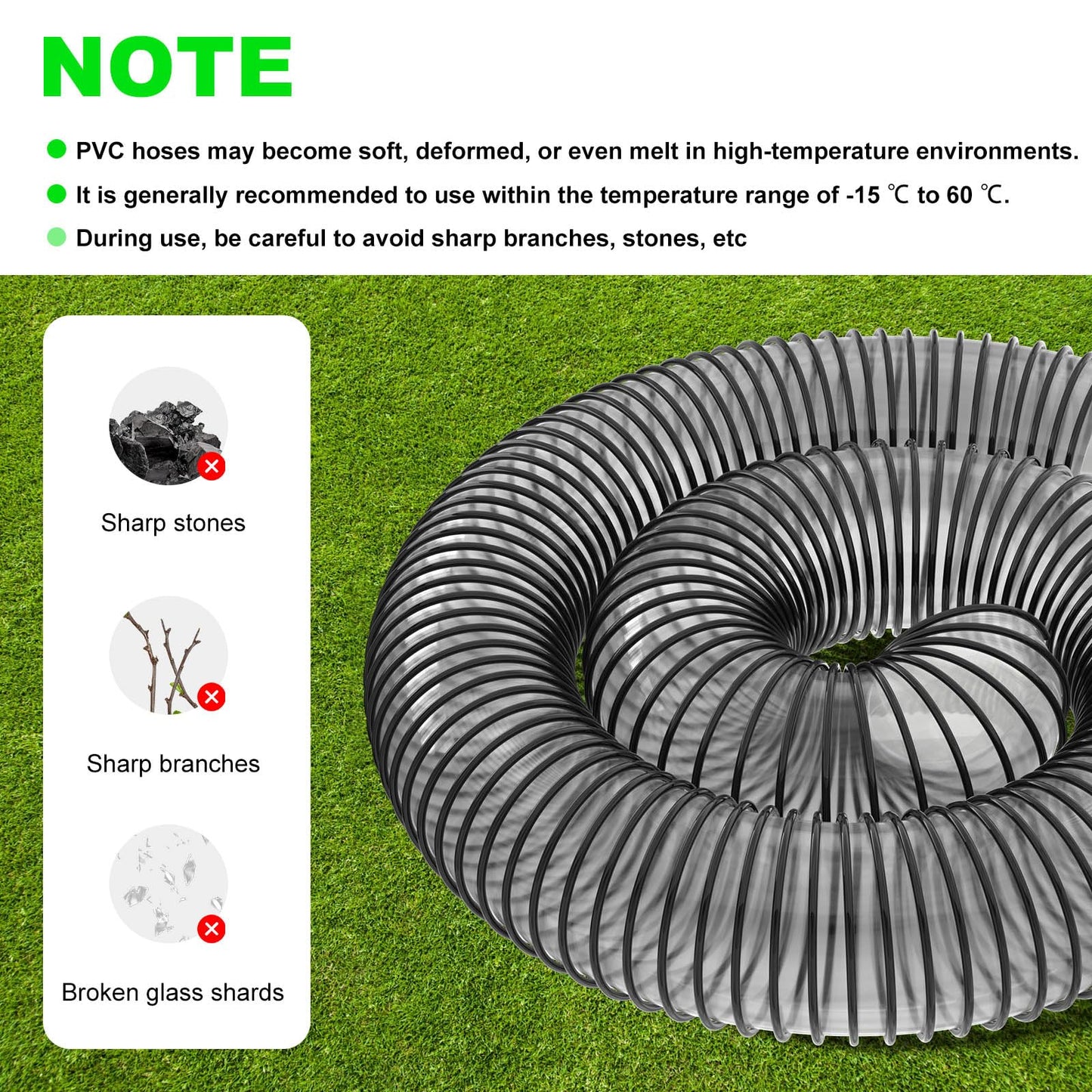 Leaf Vacuum Dust Collection Hose 8 Inch x 6 Foot PVC Flexible Grass Catcher Bagger Hoses Replacement DR Agri-Fab Etc Brands Lawn Leaf Blowers Hose