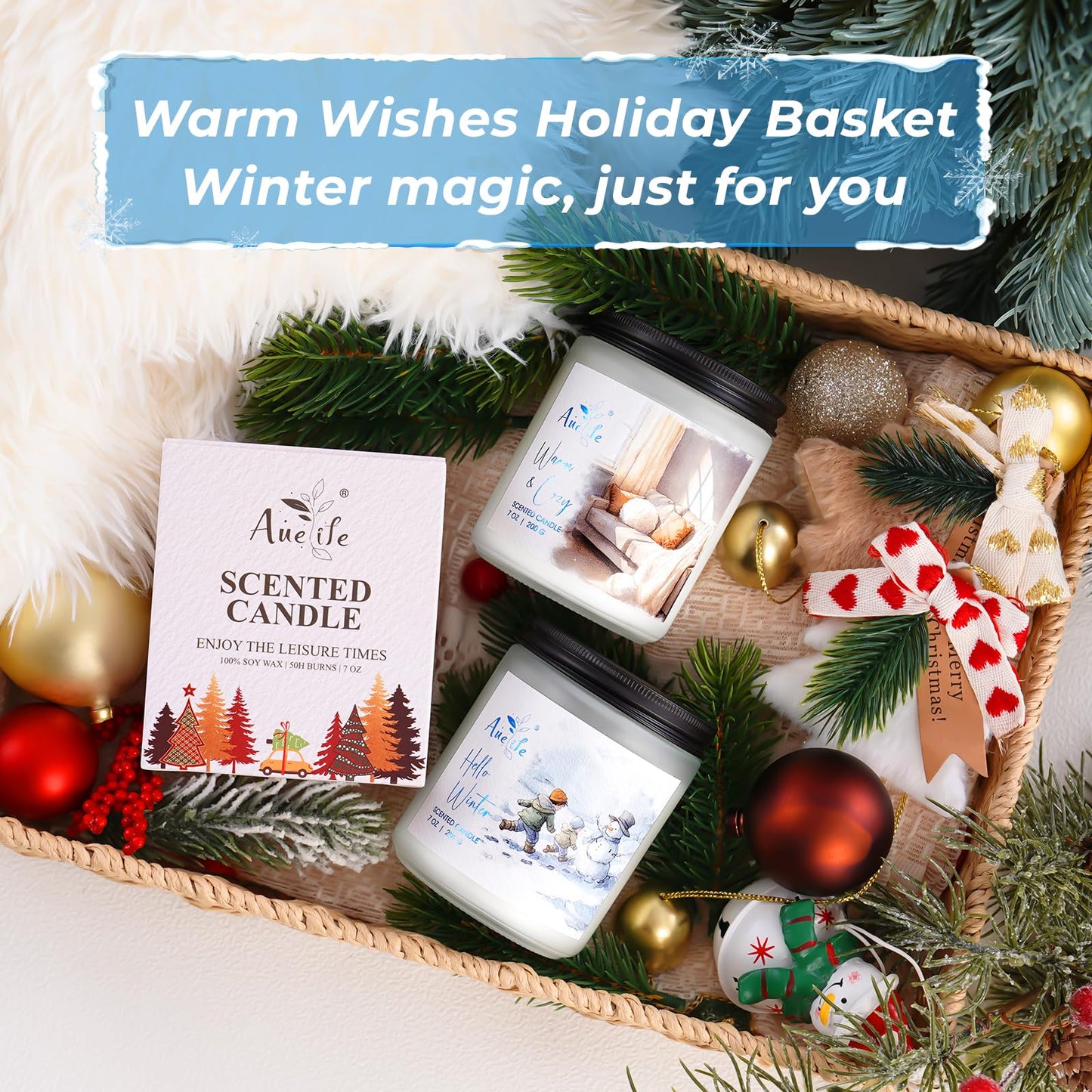 Hello Winter Candle | Fresh Citrus & Jasmine Scented Soy Candles - Winter Aromatherapy Candles Gift for Women & Men, Cozy Holiday Home Décor Candle, Long Lasting Clean Burn