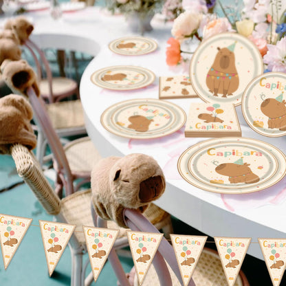 BACH AND BOOZY 42Pcs Capy Party Plates Supplies Cute Cartoon Capy Party Tableware Decorations Capybaras Paper Plates Napkins Decorations Party Favors