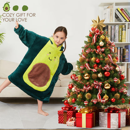 BRAFFWNE Avocado Blanket Hooded, Oversized Wearable Blanket Hoodie, Coverage with Easy Movement, Warm and Cozy Flannel Blanket, Gift for Kid, Teens, Men and Women