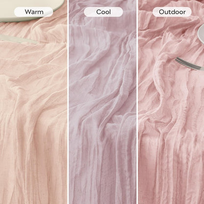 Leetaltree Cheesecloth Table Runner with Wrinkle Texture - 35x120 Inch 10 FT Crinkled Gauze Table Runner for Wedding, Party & Home Decor - Elegant Scarf Table Runner (Pink, 3 Pack)
