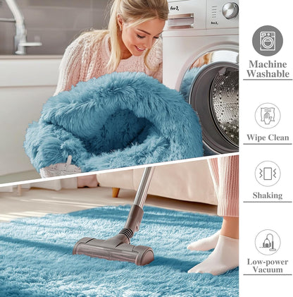 OLANLY Large Area Rug - Soft Fluffy Shaggy Carpet for Living Room & Bedroom | 5x7 Slate Blue
