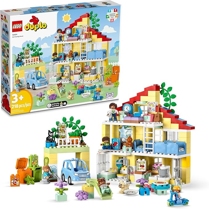 LEGO DUPLO Town 3 in 1 Family House 10994 Educational STEM Building Toy Set for Toddlers Ages 3 and Up for Kids Car Toy and 3 Floor House Lets The Whole Family Build Play and Learn