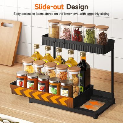Sevenblue 3 Pack Multi-Purpose Under Sink Organizers and Storage, 2025 L-Shaped Pull Out Cabinet Organizer for Bathroom & Kitchen, Under Cabinet Organizer with Hooks Hanging Cup, Black