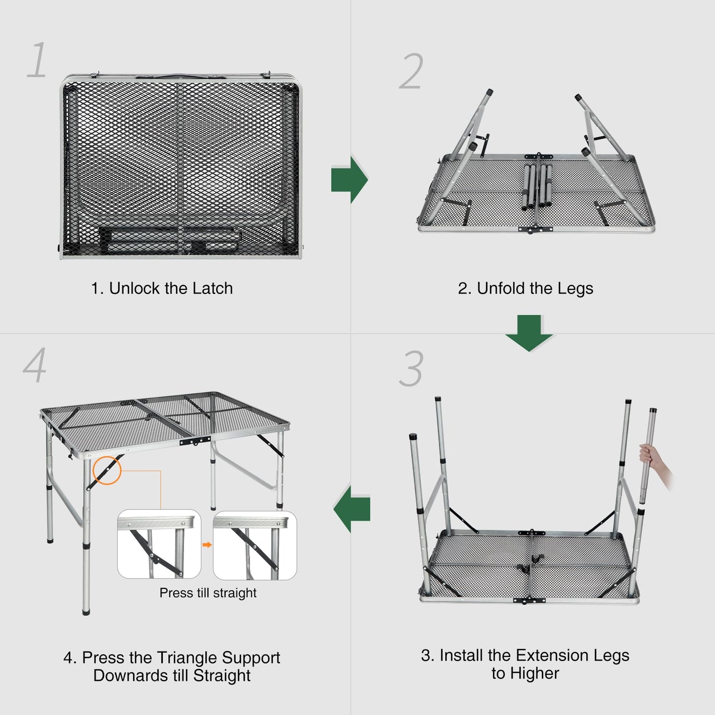 RedSwing Portable Grill Table for Outside, Aluminum Folding Grill Stand Table for Outdoor Camping Picnic BBQ, Lightweight Adjustable Height, 36"x24"x15"/28" Sliver