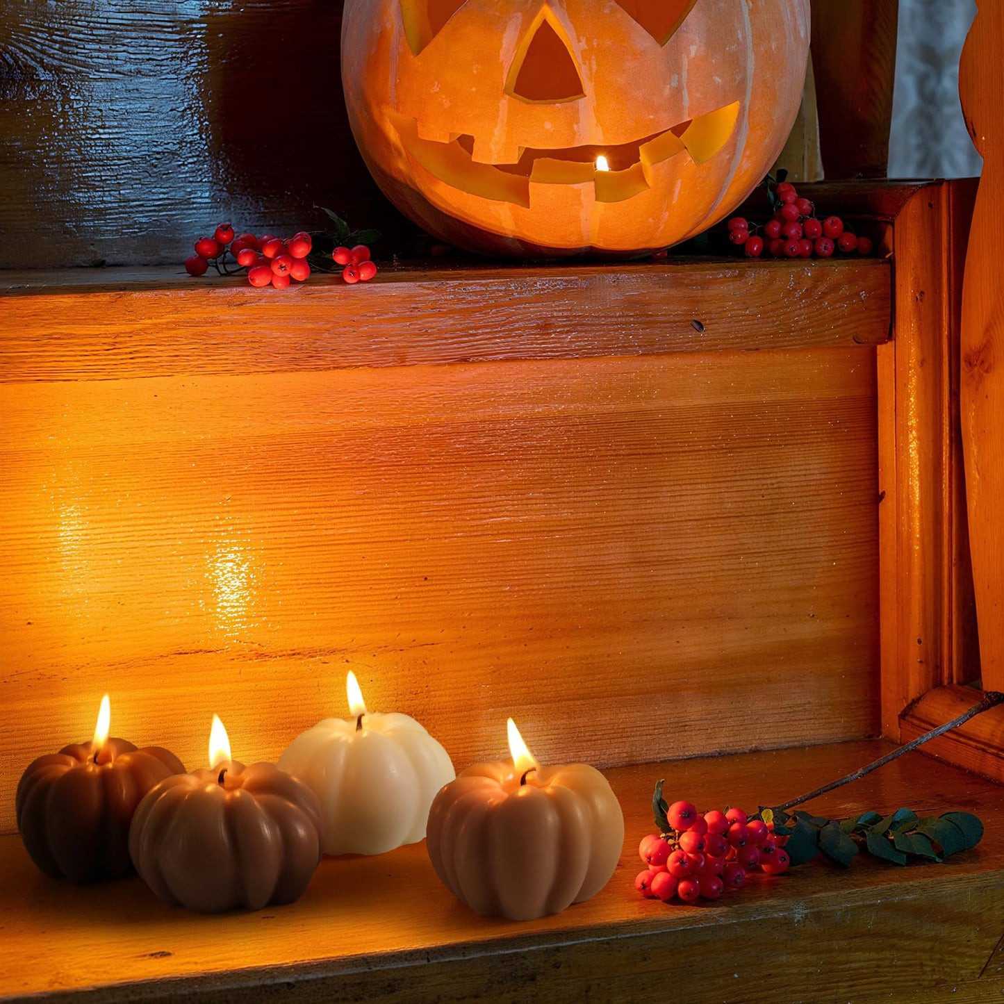 Nuanchu 4 Pcs Thanksgiving Pumpkin Shaped Soy Candles Fall Pumpkin Home Decorations Fall Scented Tealight Handmade Candle Autumn Gift Cinnamon Scent for Autumn Thanksgiving Decor(Maillard)