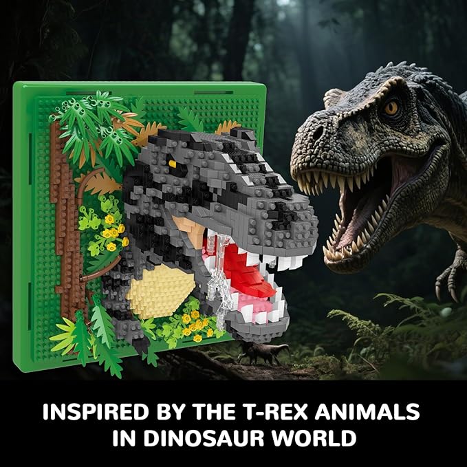 Dinosaur Animal 3D Wall Art Micro Mini Building Blocks Set Unique Home Wall Decor or Table Display Ideal Gift Toy for Adults &amp Teens 14+ (1263 PCS)