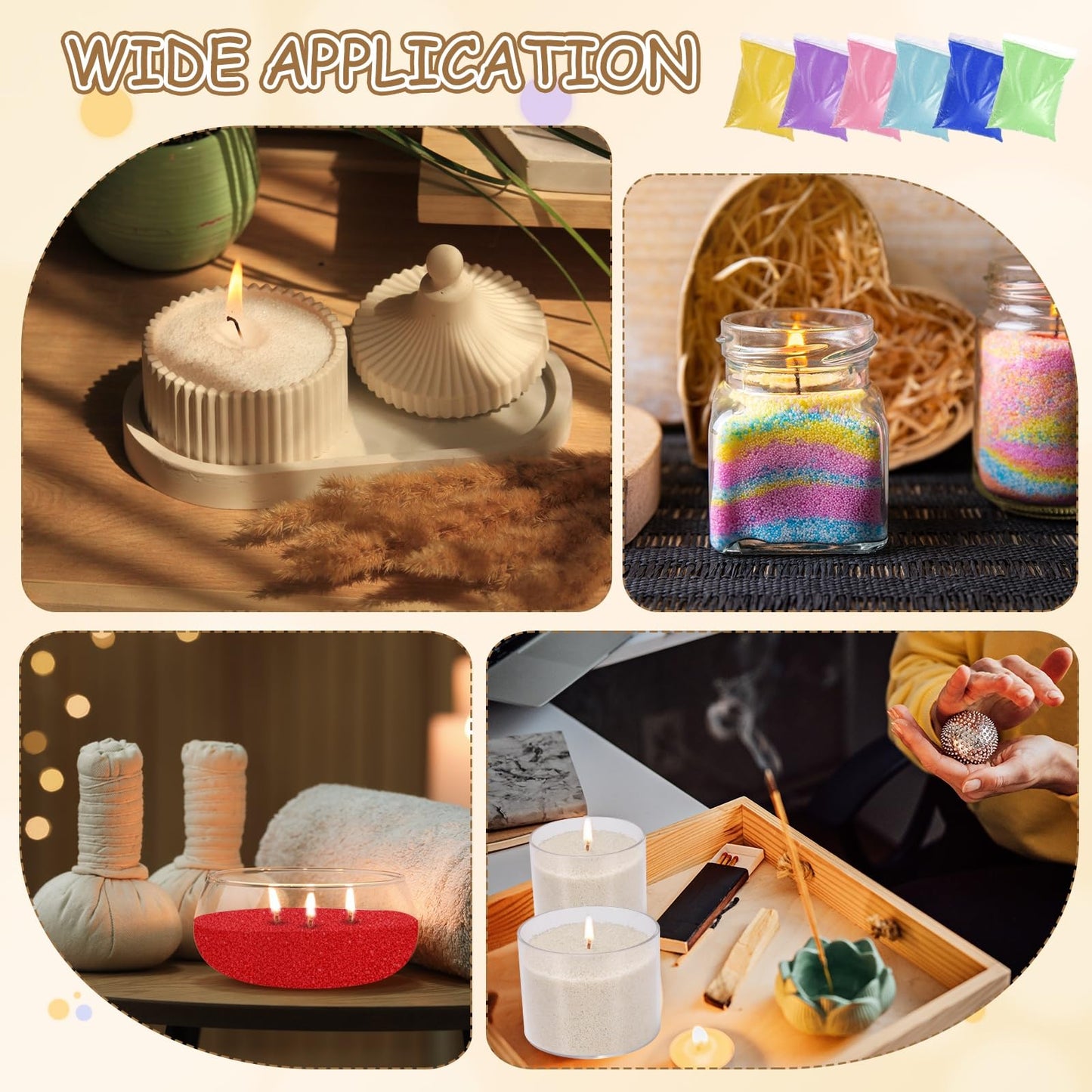 MECCANIXITY Pearled Sand Candles with 30 Pcs Wicks 14Oz / 400g Candle Beads Refillable Powder Sand Wax Making Kit for Thanksgiving Christmas Wedding Party DIY Home Crafts, Black