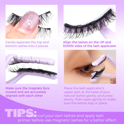 Magneitc Eyelashes with Applicator Wispy False Eyelashes No Glue Needed Natural Look Cat Eye Magnetic Lashes Easy to Use Reusable Fluffy Magnetic Eyelashes without Eyeliner 1 Pair Pack