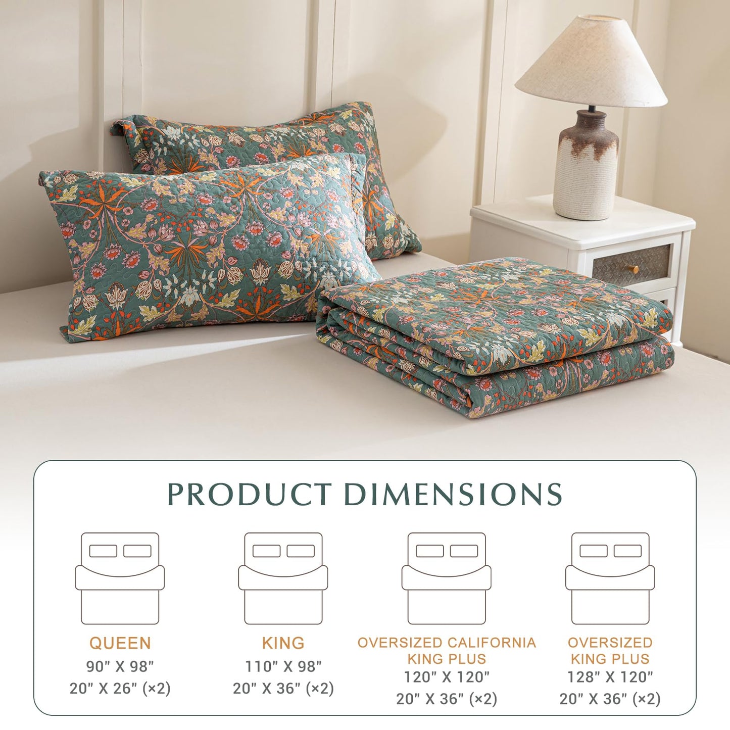 Lady Ann 100% Cotton Floral Quilt Sets Queen - Vibrant Paisley Flowers Pattern Plant Botanical Printed Quilted Bedspread & Coverlet Set, 3 PCS Lightweight Extra Soft Queen Bedding Sets All Season