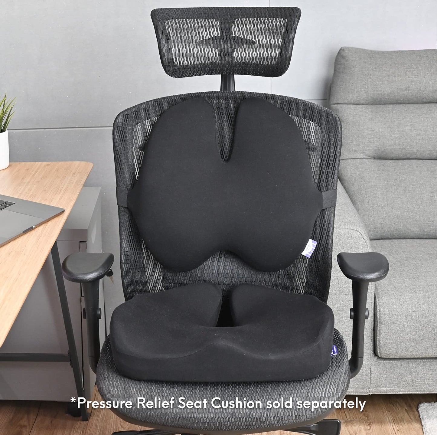 C CUSHION LAB Extra Dense Lumbar Pillow - Patented Ergonomic Multi-Region Firm Back Support for Lower Back Pain Relief - Lumbar Support Cushion with Strap for Office Chair, Car, Sofa, Plane - Black