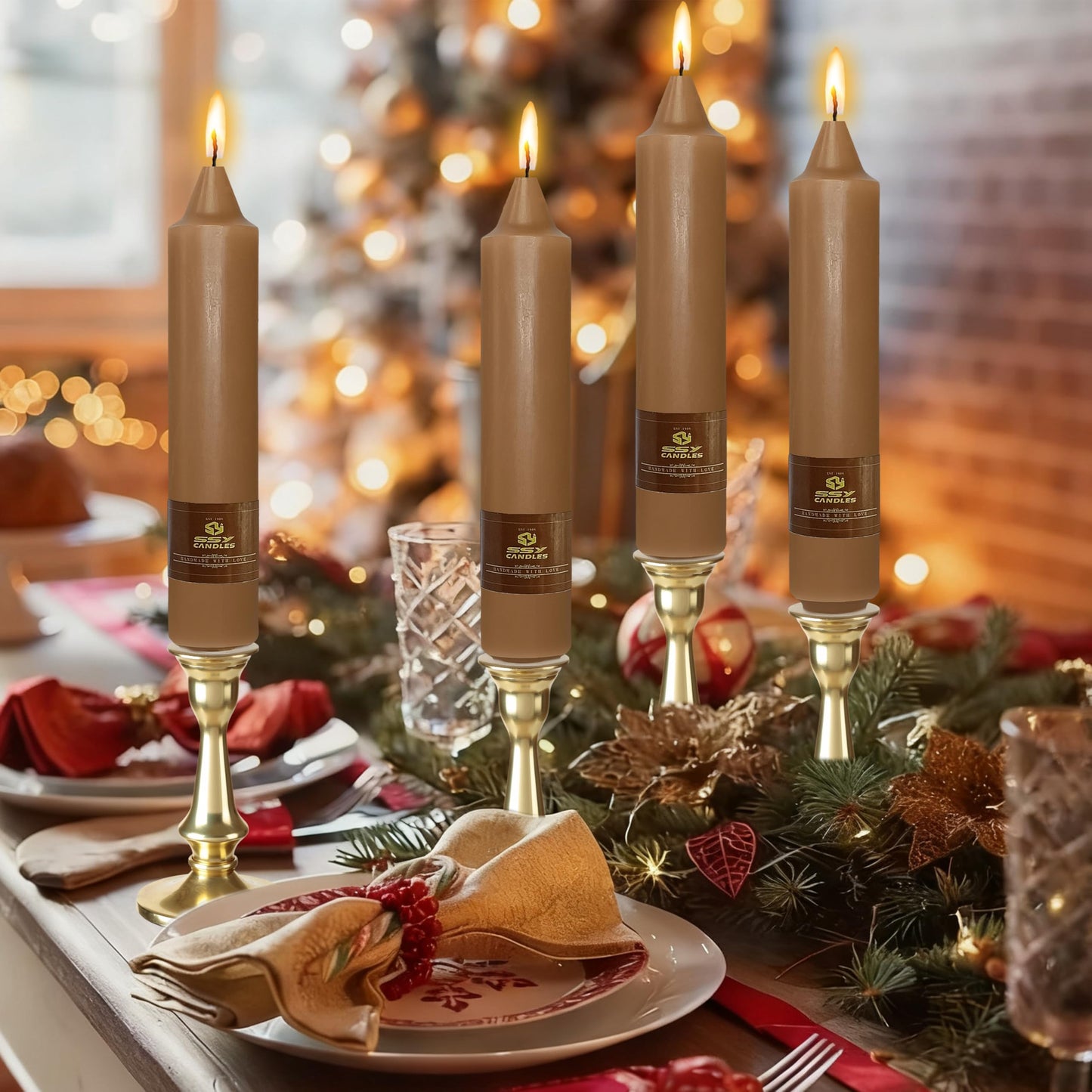 4 PCS Short Taper Candles Brown Candle Tapers Candle Sticks 7 inch for Dinner Household Wedding Party Home Décor Candles