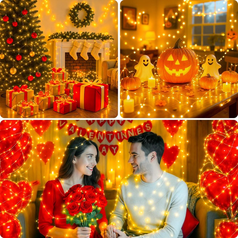 litogo 2 Pack Fairy Lights Battery Operated with Timer, 33FT 100LED Twinkle String Lights USB-C Powered 8 Modes Dimmable for Indoor Bedroom Centerpiece Wedding Classroom Dorm Christmas Decorations