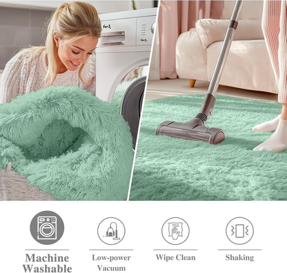 OLANLY Round Mint Green Area Rug - Soft, Fluffy, Machine Washable 8 ft Circle for Bedroom & Living Room Decor
