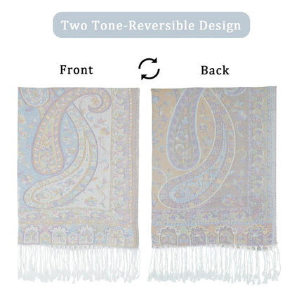 Ciormis Paisley Shawl Wrap, White Fringed Paisley Pashmina Warps for Women Evening Dress(Style4-White)