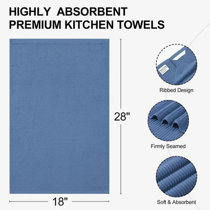 Homaxy Premium Kitchen Towels (18"x 28", 8 Pack), Large 100% Cotton Kitchen Hand Towels, Ultra Absorbent Ribbed Terry Tea Towels Set with Hanging Loop, Black