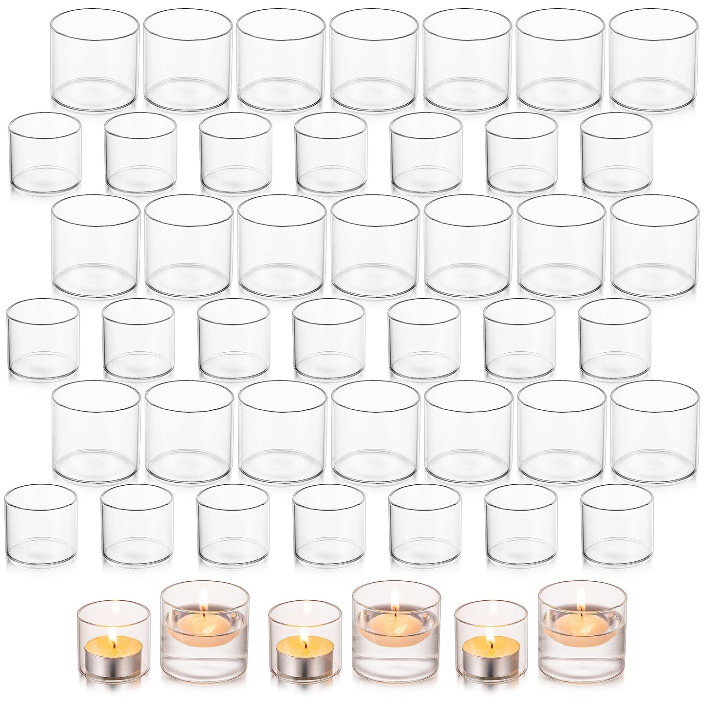Glasseam Clear Votive Candle Holders Bulk - Set of 48 Small Tealight Holders for Floating Candles, Wedding Centerpieces and Table Decoration