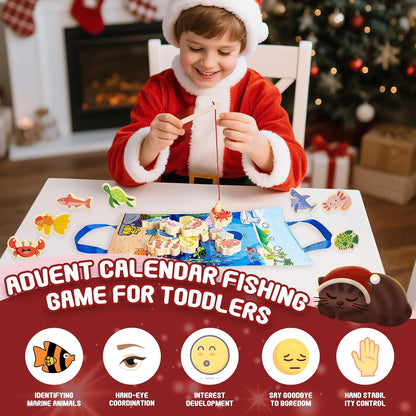 Skiennix Fishing Advent Calendar 2026 - 24-Day Wooden Countdown for Kids | Fun Marine Learning Gift