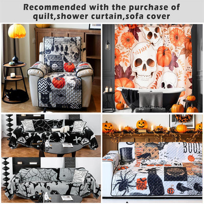 Cmfshape Halloween Quilt Set King Size,Black Reversible Quilt Bedding Set 3PCS,Bat Pumpkin Spider Festival Themed Bedspread King,Decorative Bedding Coverlet with 2 Pillow Shams(Black&White,104"x90")
