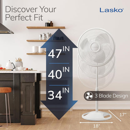 Lasko 2520 16-Inch Oscillating Stand Fan - Powerful Cooling in Sleek White Design